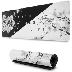 DOLAER Black And Mouse Pad Cherry Blossom Gaming Mouse Pad Xl Long Mouse Pad Large Xxl Mousepad Extended Stitched Edges Non-Slip Rubber Base Mice