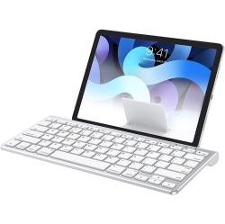 DOLAER O Ultra-Slim Wireless Bluetooth Keyboard Compatible With All Ipad, Ipad 10.2 9Th Generation/mini 6 2021, Build-In Sliding Stand In White