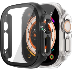 CSMART Full Protective Rugged Case Cover & Tempered Glass Screen Protector for Apple Watch Iwatch Ultra, 49MM In Black