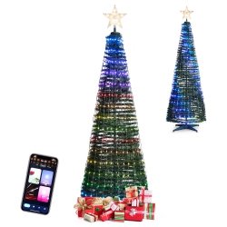 COSTWAY 6.2 Ft Pop-Up Lighted Christmas Tree Pre-Lit Xmas Tree W/282 RGB Led Lights