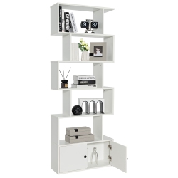 COSTWAY 1 PC Bookshelf W/cabinet 6-Tier S-Shaped Bookcase Storage Rack