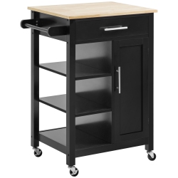 HOMCOM Kitchen Island, Compact Kitchen Cart On Wheels With Open Shelf & Storage Drawer for Dining Room, Kitchen In Black