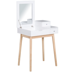 HOMCOM Makeup Vanity Desk With Flip Top Mirror, Modern Dressing Table, Make Up Desk With Flip-Up Top, 2 Drawers for Bedroom In White