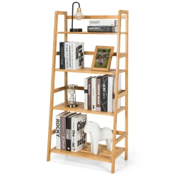 GYMAX 4-Tier Bookshelf Bamboo Ladder Shelf Bathroom Shelves Storage Plant Stand Rack