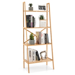 GYMAX 4-Tier Bamboo Ladder Bookshelf 58" Display Shelf Storage Rack Plant Flower Stand