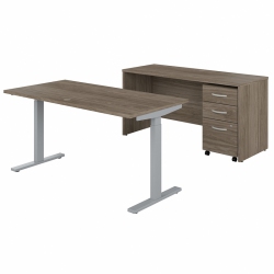 BBF Studio C 60W Adjustable Standing Desk Set In Modern Hickory - Engineered Wood