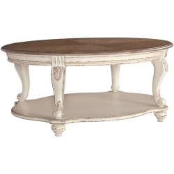 BOWERY HILL Oval Coffee Table In Chipped And Brown In White