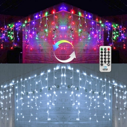HLD Icicle Christmas Lights, 2 In 1 Multicolor & Color Changing Icicle Lights With Remote, 360 Led 29.5Ft Window Fairy Lig In White