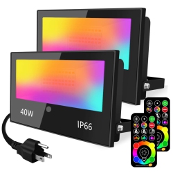 HLD Led Flood Light Outdoor 400W Equivalent 4000Lm, RGB Color Changing Floodlight With Timing Remote, 120 Colors And Warm White