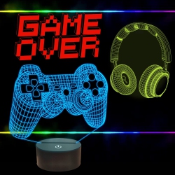 HLD Fullosun Pixel Game Over Illusion Lamp, Gamepad 3D Night Light (3 Patterns) With Remote Control 16 Color Changing Gaming Roo