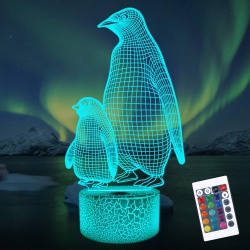 HLD Lampeez Penguin 3D Night Light for Kids, 16 Colors Changing Illusion Lamp With Remote Control Dimmable Function 4 Flashing M