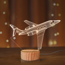 HLD Airplane Night Light 3D Illusion Lamp, Soft Warm Colors Wood Table Lamp for Boys Pilot Gifts With USB Power(Exclusive Seller