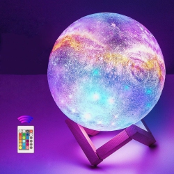 HLD Moon Lamp, Oxyled 16 Colors 3D Print Led Galaxy Moon Light Dimmable With Stand Remote Touch Tap Control And USB Rechargeable