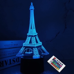 HLD Eiffel Tower Decor Night Light, Fullosun 3D Illusion Bedroom Led Lamp 16 Colors Changing With Remote Control Paris Fashion G