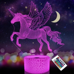 HLD Unicorn 3D Lamp for Girls, Fullosun Illusion Optical Night Light, 16 Colors Changing With Remote Control, Best Kids Room Deco