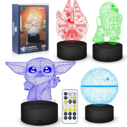 HLD 3D Illusion Star Wars Night Light Lamp, Star Wars Toys Led Night Light for Kids Room Decor, 4 Pattern With Timing Function Gr