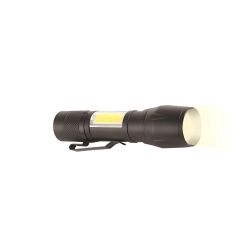 RCA - Metal Cob Flashlight, Rechargeable With Mini Lantern And Zoom In Black