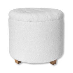 ITY INTERNATIONAL - Round Ottoman/ Footstool With Storage, Plush Fabric, 18" X 16" In White
