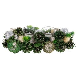 NORTHLIGHT 13" Pinecone And Silver Glitter Ornaments Christmas Tealight Candle Holder In Green