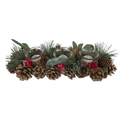 NORTHLIGHT Glitter Pinecones And Berries Tealight Christmas Candle Holder - 15.25" In Red