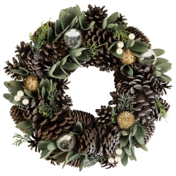 NORTHLIGHT Silver And Mixed Foliage And Pinecone Christmas Wreath, 13.5-Inch, Unlit In Green