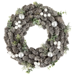 NORTHLIGHT Berry And Pinecone Foliage Christmas Ornament Wreath, 12.5-Inch, Unlit In White