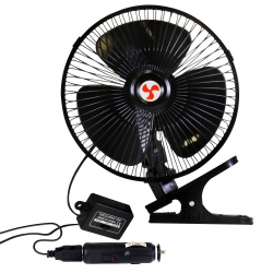 KOOLATRON 12V Clip-On Oscillating Fan, 2 Speeds, Two-Way Adjustable Neck, Non-Slip Clamp, 4 Ft (1.2 M) Power Cord, Black, Car, Suv, Truck, Rv, Boat