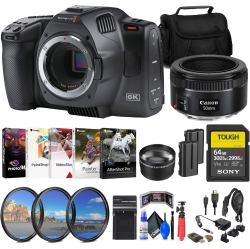 BLACKMAGIC Design Pocket Cinema Camera 6K G2 + Canon Ef 50MM Lens + 64GB Cards + More