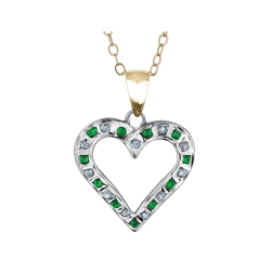 GEM AND HARMONY Green Emerald Heart Pendant Necklace In Sterling Silver And 14K Gold With Chain In Yellow