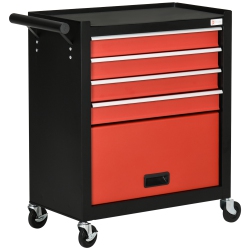 DURHAND 4-Drawer Tool Chest With 4 Wheels, Rolling Tool Box And Storage Cabinet, Portable Tool Organizer for Garage, Factory And Workshop In Red