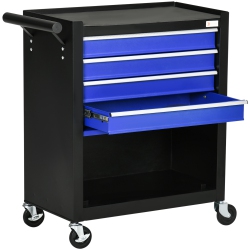 DURHAND 4-Drawer Tool Chest With 4 Wheels, Rolling Tool Box And Storage Cabinet, Portable Tool Organizer for Garage, Factory And Workshop In Blue