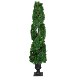 NORTHLIGHT Real Touch Artificial Pre-Lit Cedar Double Spiral Topiary Tree, Clear Lights 4.5'