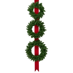 NORTHLIGHT Set Of 3 Wreaths On Ribbon Hanging Christmas Decoration, 6.5' In Red