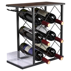 SORTWISE 2 In 1 Tabletop Vintage Wood Wine Rack, Kitchen Wine Storage Holder Rack With Glass Holder for Home -