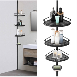 SORTWISE 96.85 to 104.72In Adjustable Height Bathroom Shower Caddy Shelf, Tension Corner Pole Rod Rack With 4 Baskets for Shampoo Soap