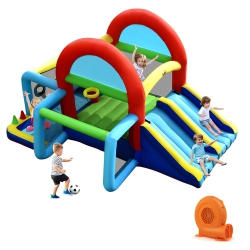 GYMAX Inflatable Bounce House Kids Bouncy Jumping Castle W/ Dual Slides & 550W Blower