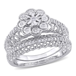 AMOUR 1/6 Ct Tw Diamond Vintage Bridal Set - Size 6 In Silver