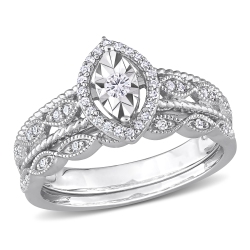 AMOUR 1/5 Ct Tw Diamond Halo Bridal Ring Set - Size 7 In Silver