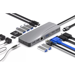 NAVOR 14-In-1 USB C Hub, USB Type-C Dongle \w 2 HDMI, VGA, 5 USB Ports, Pd, Tf/sd Card Slot, Rj45 LAN Port, 3.5MM Audio Port, 1 USB Type-C Data Port