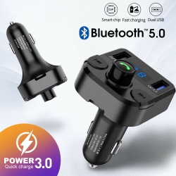 YELLOW-PRICE V5.0 Bluetooth Fm Transmitter, Qc3.0 Dual USB Port Handsfree Call Car Charger Ca