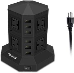 GENERIC Tower Power Strip Surge Protector Socket 8 Ac Outlets With 6 USB Ports Chargers In Black