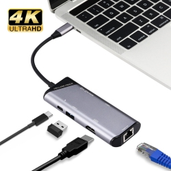 YELLOW-PRICE Aluminum USB-C Hub W/4K HDMI, Thunderbolt 3, USB 3, Card Reader, Rj45 Ethernet