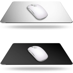 GENERIC 2 Pack Gaming Aluminum Mouse Pad (Silver & Black) Compatible With Magic Mouse, Smooth Magic Ultra Thin Double