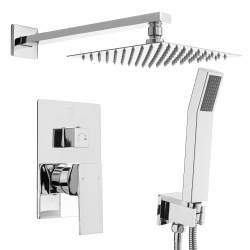 LIVINGBASICS 8 Inches Luxury Rain Mixer Shower Combo Set, Wall Mounted Bathroom Rainfall Shower Heads And Hand Showers Faucet With Overhead Shower