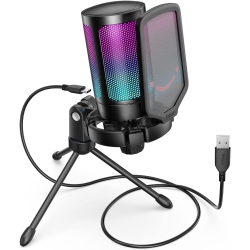 FIFINE TECHNOLOGY Fifine USB Gaming Microphone for PC Ps5, RGB Condenser Mic With Quick Mute