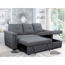 HAMUQ Linen Reversible Sofabed Sectional W Storage And Piping Details In Grey