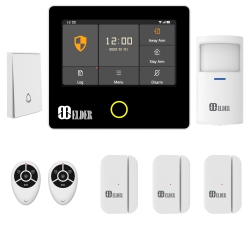ELDER Alarm System Security Wireless 8-Piece Wifi & 4G Smart Home Alarm System Diy Kit, Color Touch Panel, Doorbell, Door & Motion Alarm Sensors