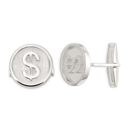 GEM AND HARMONY Sterling Polished Dollar Sign Cuff Links In Silver