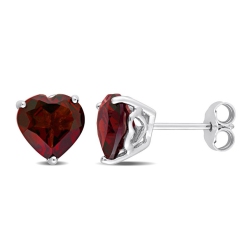 GEM AND HARMONY 3.90 Carat (Ctw) Garnet Heart-Shape Solitaire Stud Earrings In Sterling In Silver