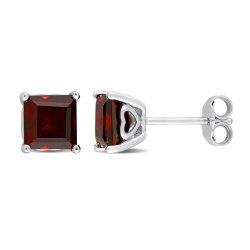 GEM AND HARMONY 2.50 Carat (Ctw) Garnet Princess-Cut Solitaire Stud Earrings In Sterling In Silver